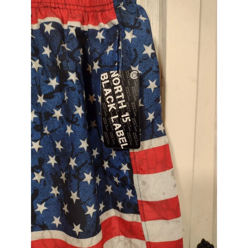 American Flag Swim Trunks North 15 Black Label Mens Shorts  XL NEW/Tag